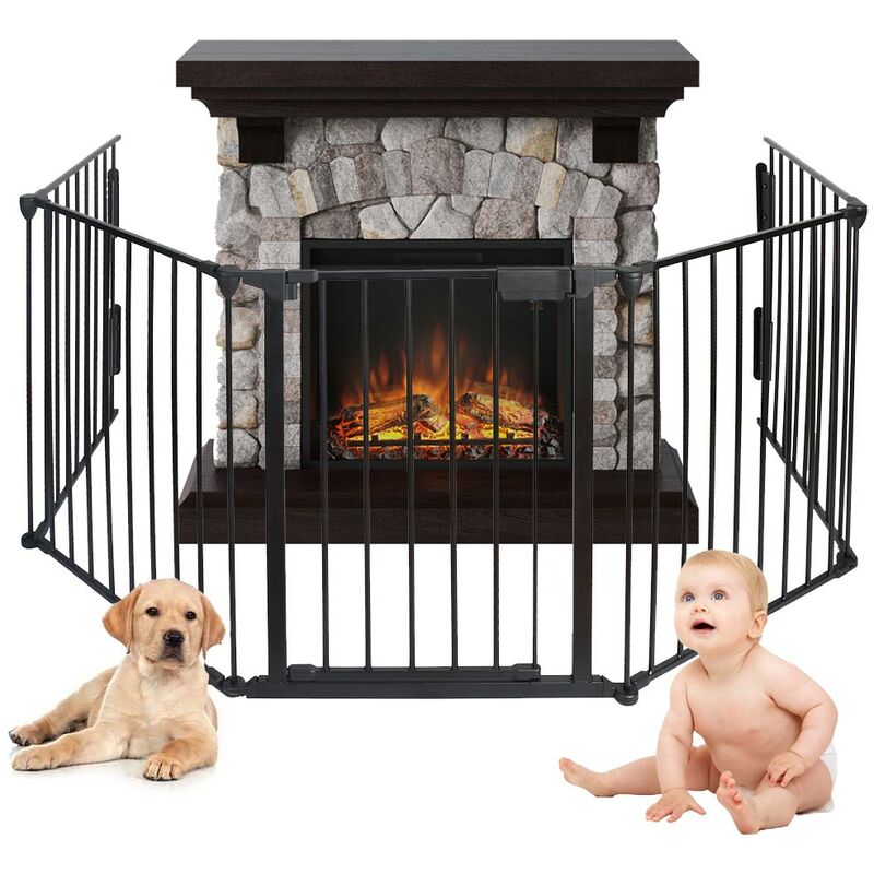 Barrière de sécurité bébé Relaxdays Barrière protection, grillage pour  chiens réglable, enfants, cheminée et four, mdf, 70x154cm,blanc