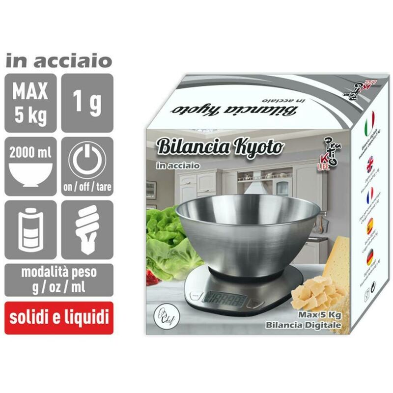 Balance de Cuisine Numérique à Bol Amovible Acier Inoxydable, Précision, 5  Kg, MPM, MWK-05M, - Balance de cuisine - Achat & prix