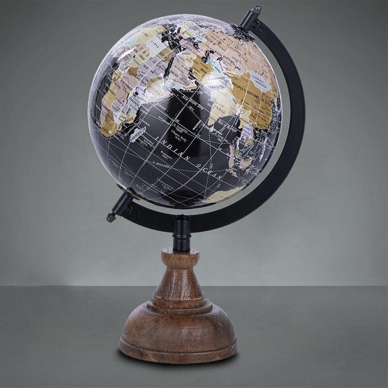 Globe terrestre avec base en métal Argent et noir Idée cadeau