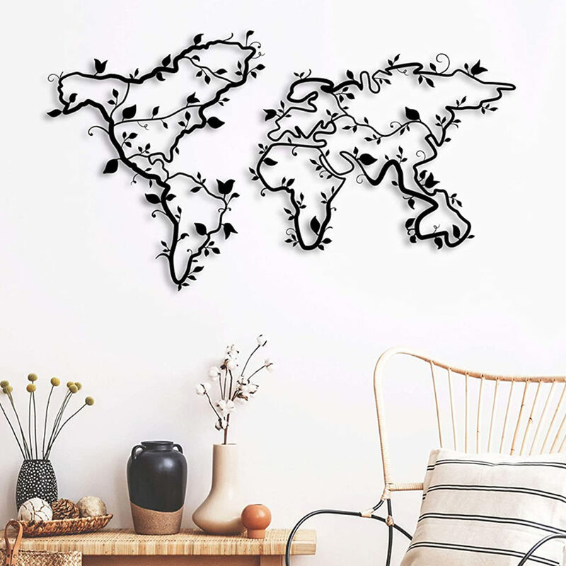 Déco murale carte du monde en métal noir 97x56 cm