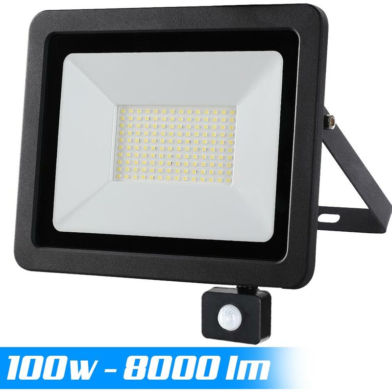 Viugreum 100W Projecteur LED Détecteur de Mouvement, 8000LM Blanc Froid  6000-6500K Dimmable Projecteur LED Avec Detecteur, Étanche IP67 Spot LED  avec