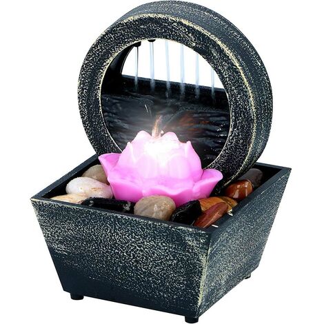 Lampe d'intérieur LED Fontaine ornementale avec fleur de lotus en polyrésine
