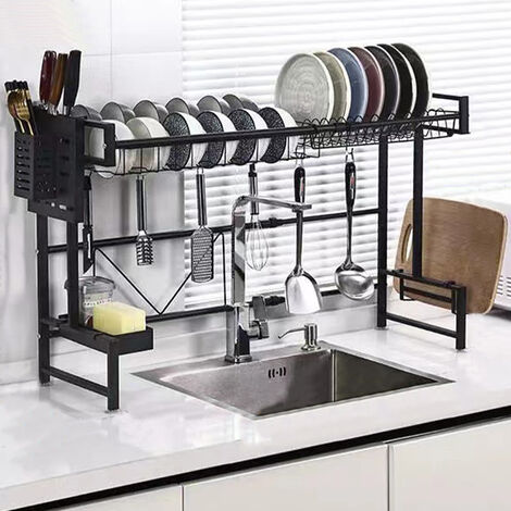 WENKO Égouttoir vaisselle noir Drip, Egouttoir vaisselle cuisine noir,  plateau amovible, métal - plastique, 36x15x30,3 cm, noir