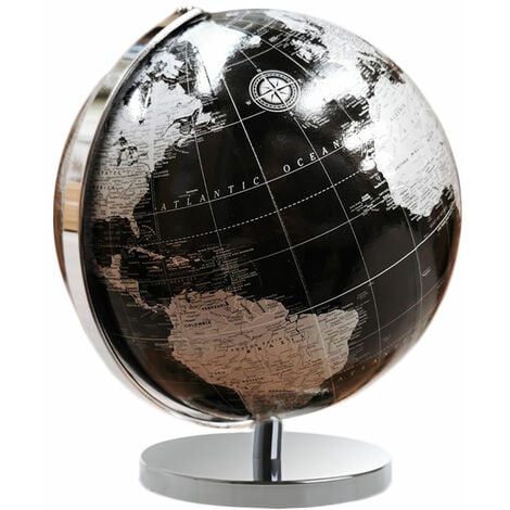 Globe terrestre avec base en métal Argent et noir Idée cadeau