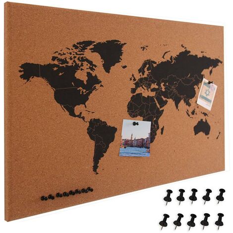Carte du monde en liège, 60x40 cm couché, Panneau d'affichage décoration  murale