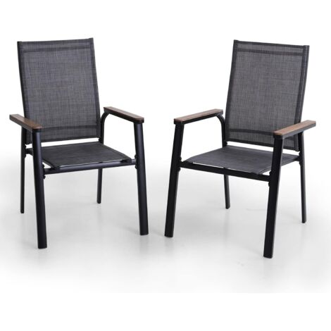 PHIVILLA Chaises de jardin Ensemble de 2 chaises de patio en métal avec ligne de texte Chaises de balcon et de salle à manger d'extérieur