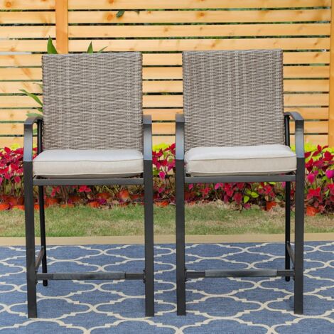 PHIVILLA Garden Chairs Outdoor Patio Bar Stools Rattan Chair Stool Balcony Bistro 2 Packs