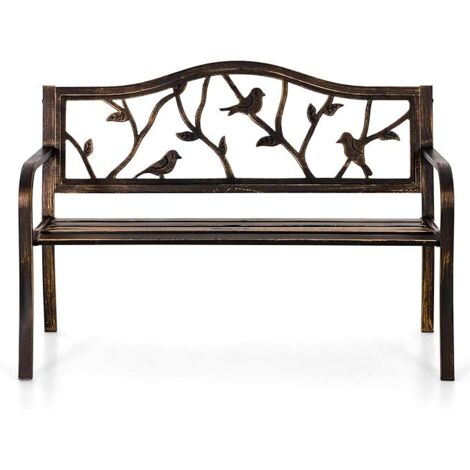 Phivilla – Banc de jardin en métal – Structure en acier – Motif d'oiseaux – 2-3 places – Résistant aux intempéries – Couleur bronze - BANC 2-3