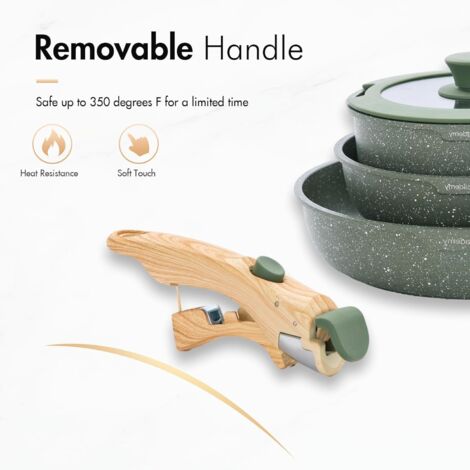 Lot 10 Pièces Batterie De Cuisine Induction – Poêles Et Casseroles Revêtement Marbre Anti-Adhésif, Poignée Amovible, Compatible Tous Feux