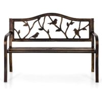 Phivilla – Banc de jardin en métal – Structure en acier – Motif d'oiseaux – 2-3 places – Résistant aux intempéries – Couleur bronze - BANC 2-3
