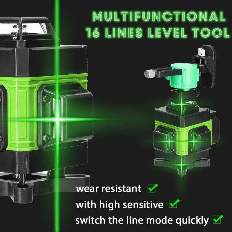 Multifunktionaler 4D-Laser mit 16 Linien, 3°, selbstnivellierende Maschine,  wiederaufladbares USB-Lithiumbatterie-Nivelliergerät mit 1,5 m 3-fach  höhenverstellbarem Legierungs-Verlängerungsstangenstat