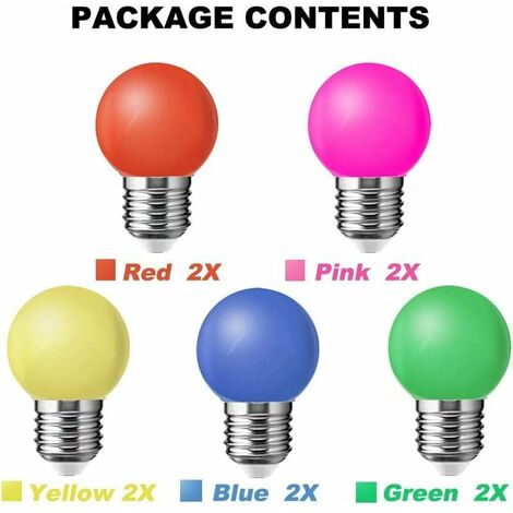 10 Stück E27 LED-Farbglühbirne, 1 W, bunte Glühbirne, 100 lm