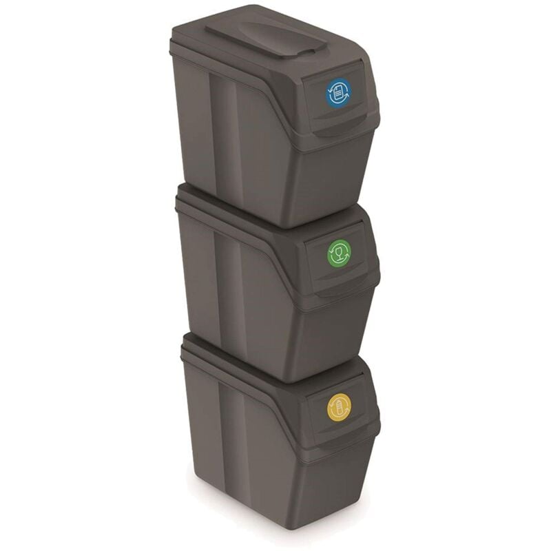 Set de 3 cubos de basura KEDEN SORTIBOX para reciclado, gris, volumen 3x20L