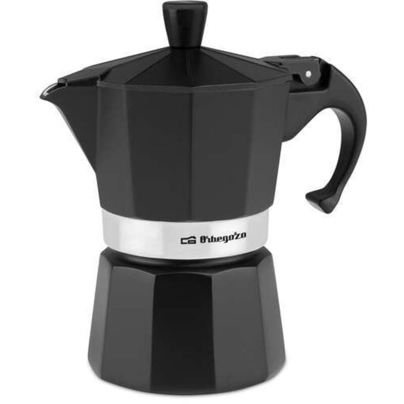Orbegozo kfn 310 cafetera de aluminio negra - prepara 3 tazas de cafe en segundos - mango ergonomico para mayor seguridad - valvula de seguridad - facil limpieza - ideal para casa u oficina