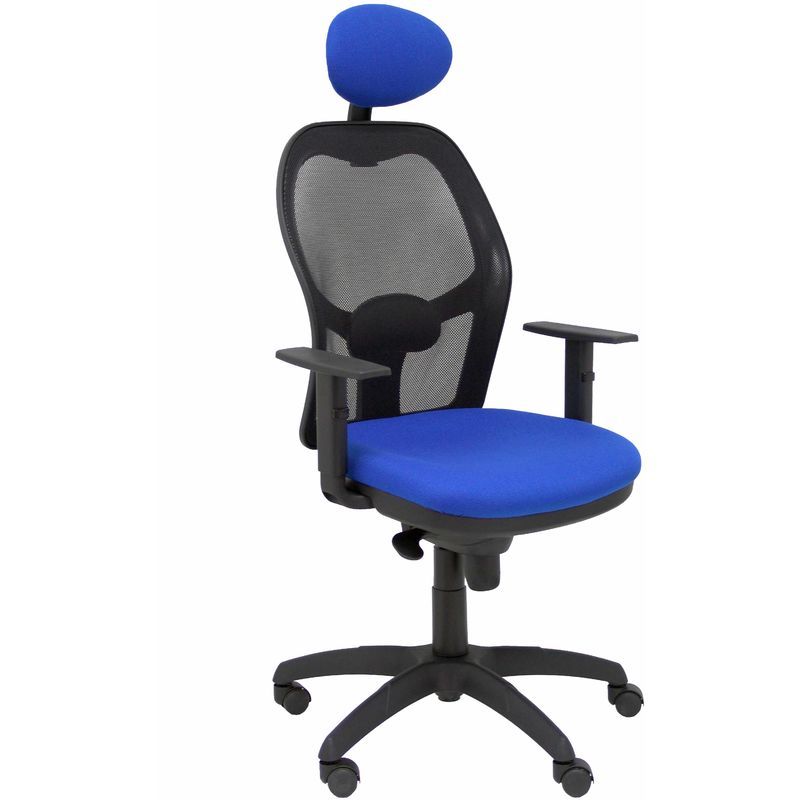 Silla Jorquera malla negra asiento bali azul con cabecero fijo