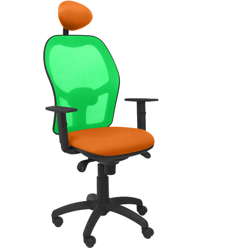 Piqueras Y Crespo piqu7 silla jorquera malla verde asiento bali naranja con cabecero fijo oficina talla unica de escritorio operativa pyc brazos ajustables ergonmica mec.sincrnico regulables modelo