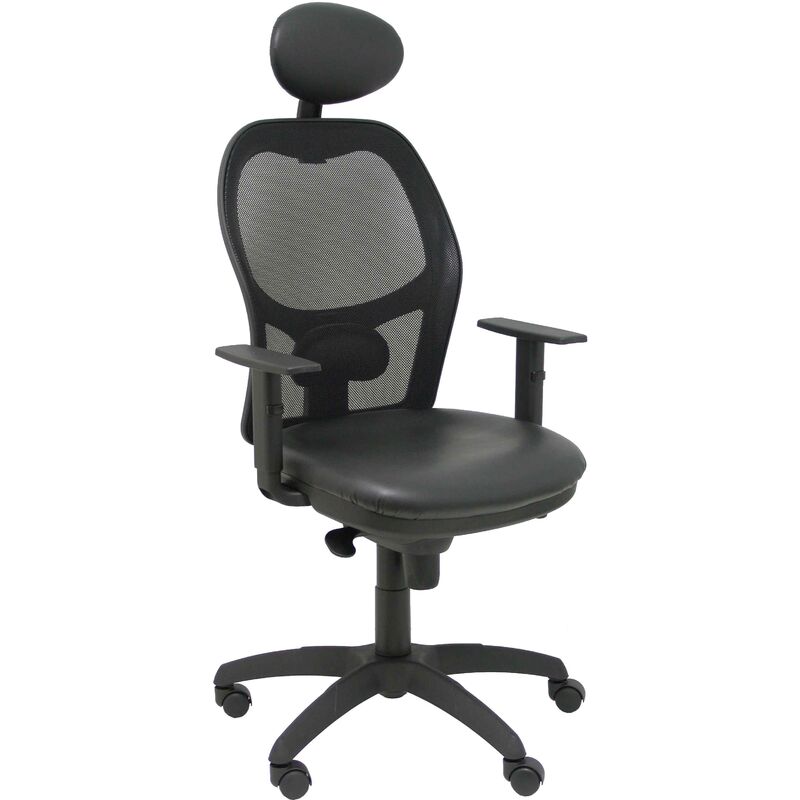 Silla Jorquera malla negra asiento similpiel negro con cabecero fijo