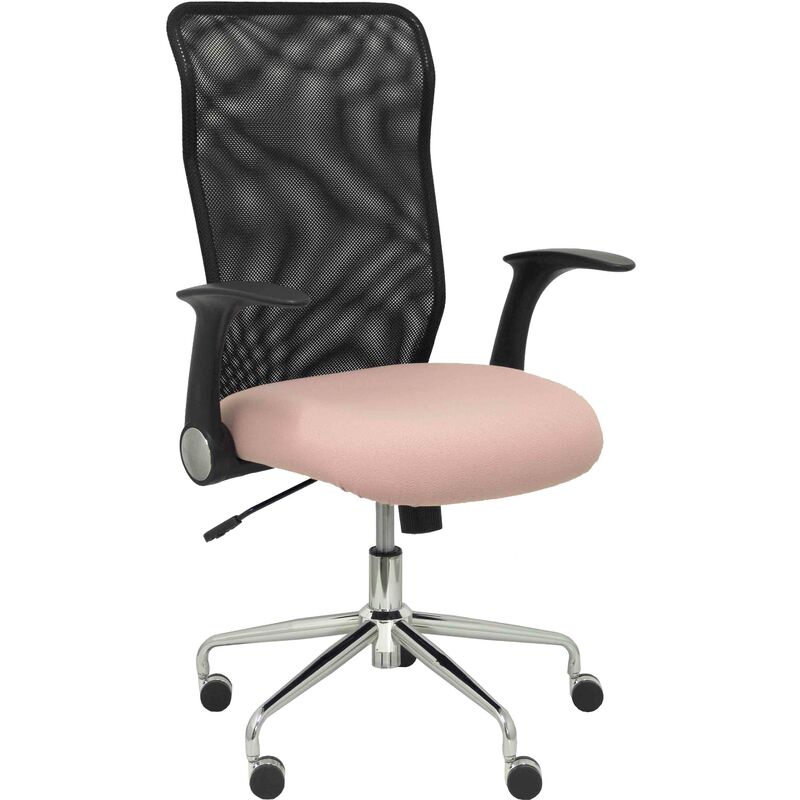 Silla Minaya respaldo malla negro asiento bali rosa pálido