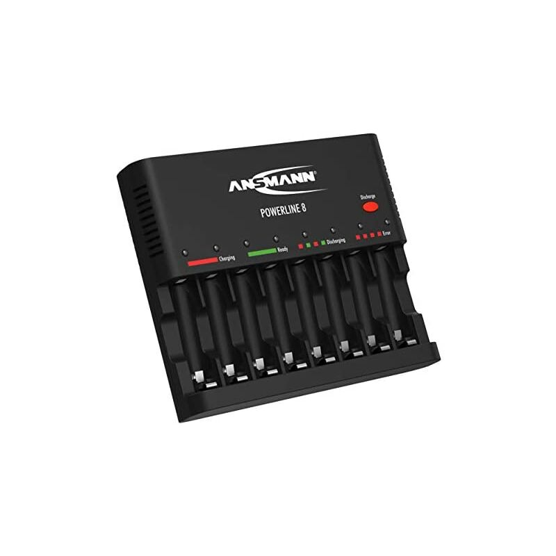 ANSMANN Cargador de pilas recargables Powerline 8 - Cargador universal con 8 ranuras - Estación de carga rápida para AA AAA y con puerto USB