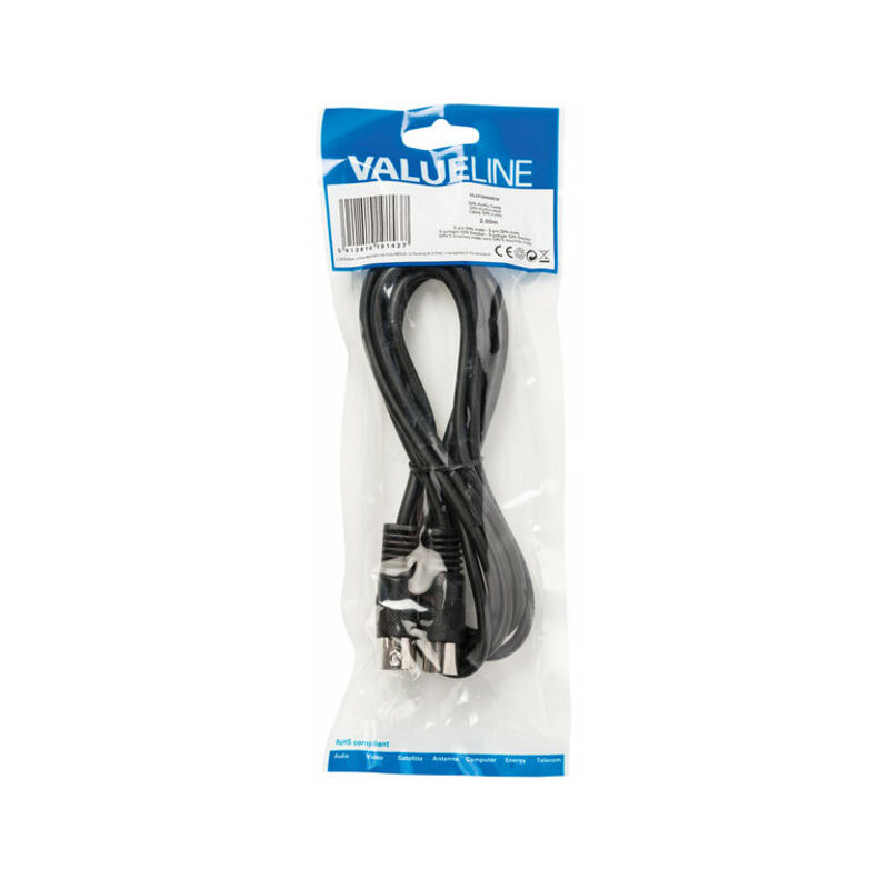 Valueline Cable de audio DIN macho - macho de 5 pines, de color negro, medida de 2 metros