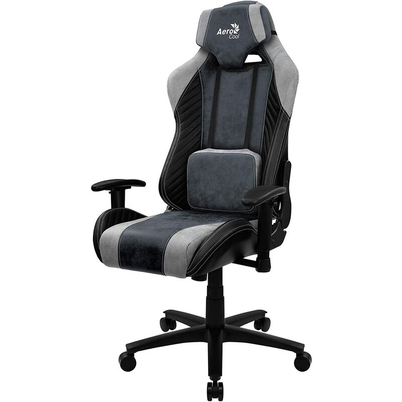 Silla gamer aerocool baron steel blue aerosuede para maximo confort piel sintetica premium patron fibra de carbono brazos regulables balanceo 18º