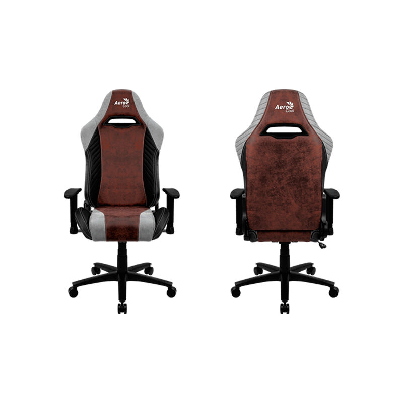 Silla gamer aerocool baron burgundy red aerosuede para maximo confort piel sintetica premium patron fibra de carbono brazos regulables balanceo 18º