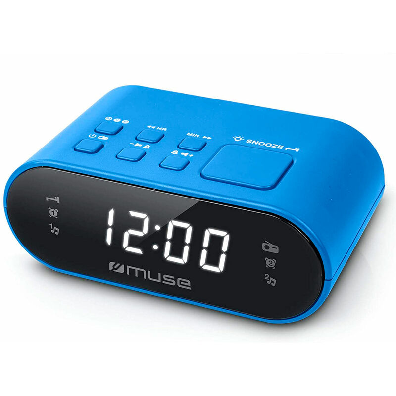 Muse m-10 azul radio despertador fm doble alarma pantalla lcd 0.6''