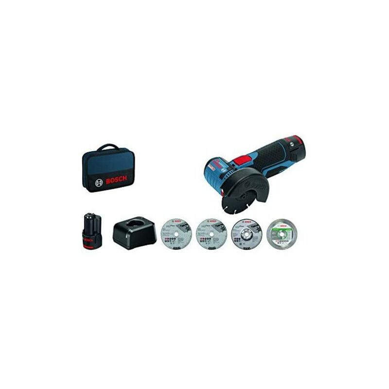 Bosch Professional 12V System GWS 12V-76 - Amoladora angular a batería (Ø 76 mm, 19500 rpm, 3 discos, 2 baterías x 3,0 Ah, en L-BOXX)