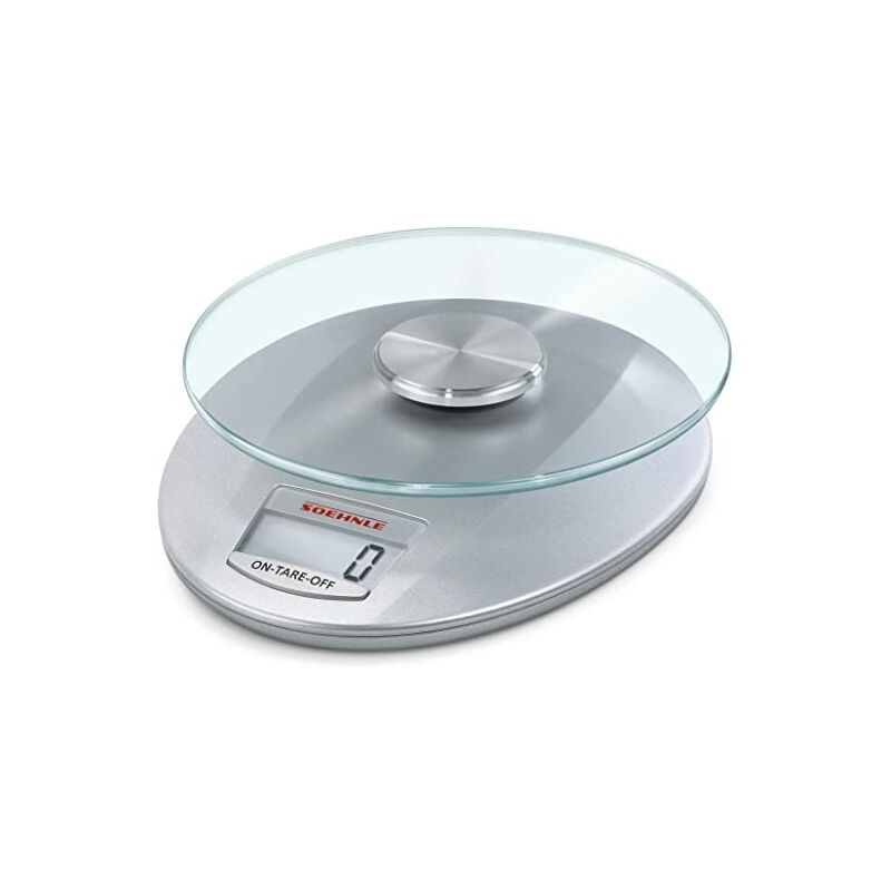 Soehnle Báscula digital Roma Silver con capacidad de carga de 5 kg, peso de cocina con precisión de 1 g, báscula electrónica con función de tara, plateado