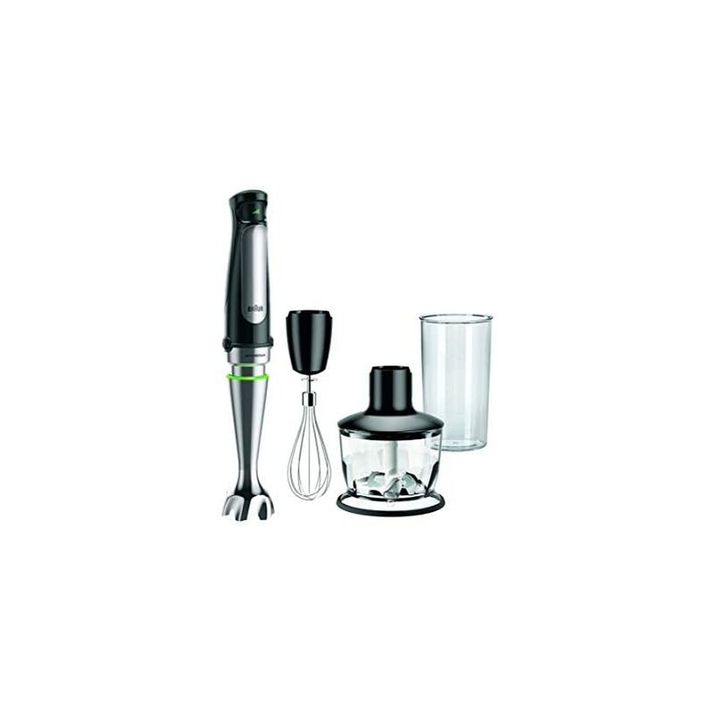 Braun Minipimer 7 MQ7035X - Batidora de Mano de 1000W, Tecnología Active Blade, Powerbell Plus y SplashControl, 3 Accesorios (Picadora de 500ml, Varillas, Vaso Medidor de 600ml), Gris