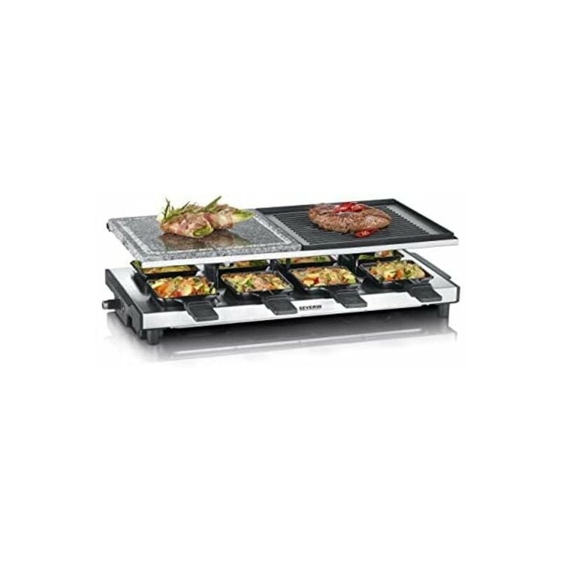 SEVERIN RG 2373 - Raclette con piedra natural y parrilla, plástico y acero inoxidable, color negro