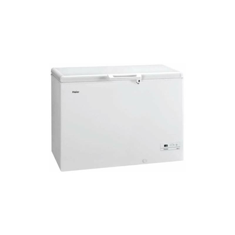 Haier HCE379F- Arcon Congelador Horizontal, Capacidad 366L, Ancho 124cm, Display digital, Interior de aluminio, Cierre con llave, 2 cestos metálicos, Función Super Congelación, Clase F, Blanco