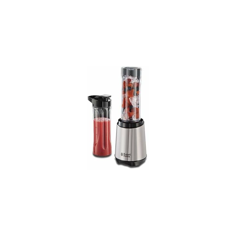 Russell Hobbs Batidora de Vaso Individual Mix & Go - Batidora Smoothie, Mini Batidora para Zumos y Batidos, 2 Vasos con Tapas de 600 ml, sin BPA, Pies Antideslizantes, Acero Inoxidable - 23470-56