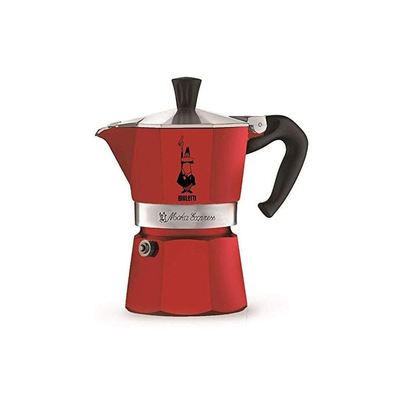 Bialetti - Moka Color: icónica cafetera espresso para estufa, café italiano real, cafetera Moka de 3 tazas (130 ml), aluminio, rojo