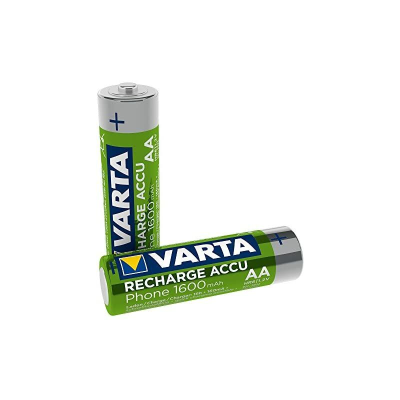 VARTA Pilas AA, recargables, paquete de 2, Recharge Accu Phone, batería recargable, 1600 mAh Ni-MH, precargadas, listas para usar, aptas para teléfonos inalámbricos