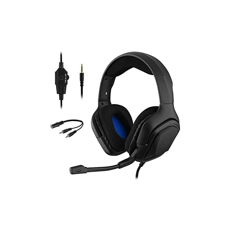 THE G-LAB Korp COBALT Auriculares Gaming - Auriculares estéreo, Ultra Ligero, Auriculares con Micrófono, Jack de 3.5 mm para PC, PS4, PS5, Xbox One, Mac, Tablet PC, Switch, Smartphone (Negro)