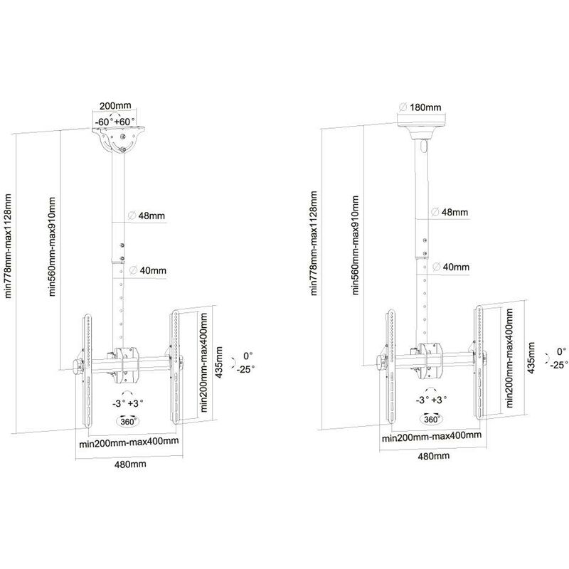 Soporte De Tv newstar nmc440 ajustable 32 60 hasta 50 kg set acc ceiling mount3260 nmc440black negro techo 3260
