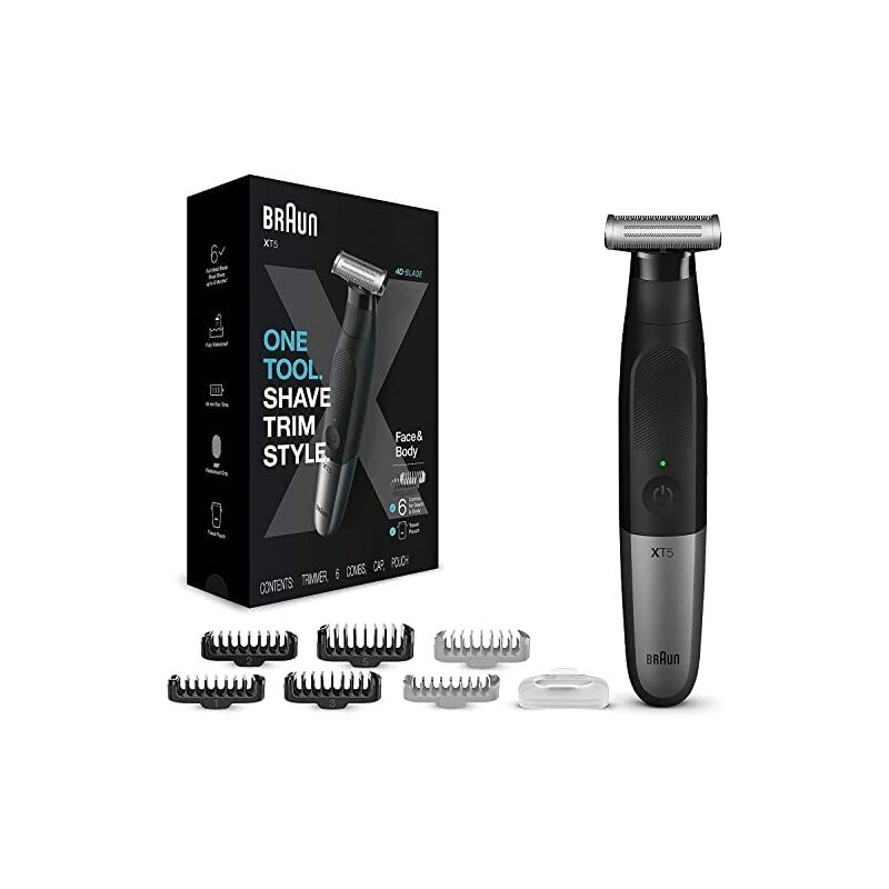 Braun Series XT5 Recortadora de Barba, Afeitadora Eléctrica, Máquina de Afeitar Hombre, Kit de Cuidado Masculino, Recortadora de Vello, Nariz y Orejas, Lámina Duradera - Regalos Originales Hombre