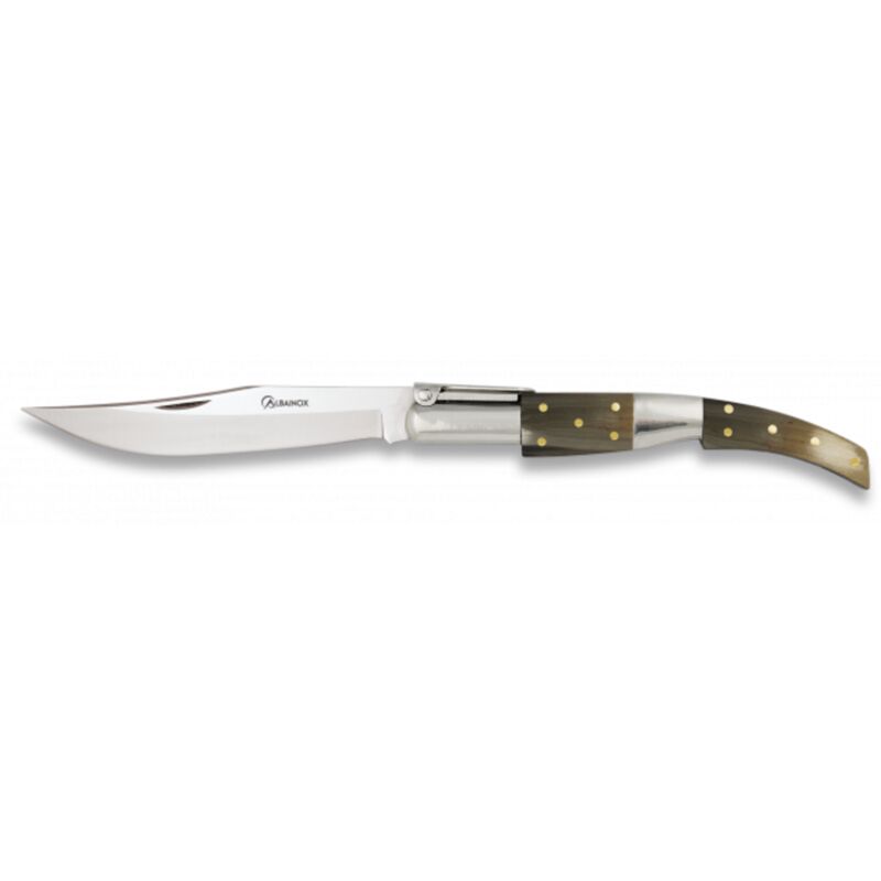 Navaja Carraca Navaja Serrana Albainox - Hoja Acero Inox 15.4cm - Mango Asta Toro - Incluye Portabotellas Navaja De Carraca