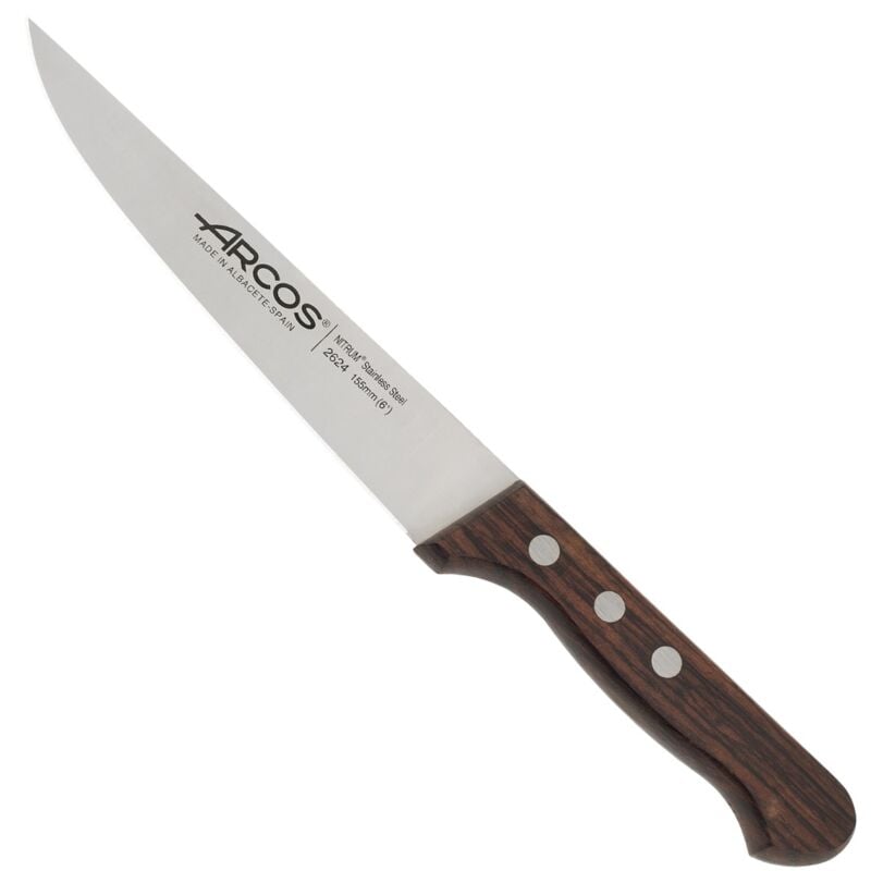 Cuchillo de cocina Arcos Palisandro 262400 de acero inoxidable Nitrum y mango de madera de Palisandro con hoja de 15.5 cm, y Funda Hoja