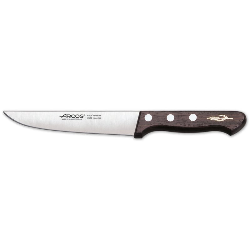 Cuchillo de cocina Arcos Palisandro 262300 de acero inoxidable Nitrum y mango de madera de Palisandro con hoja de 13.5 cm, y Funda Hoja