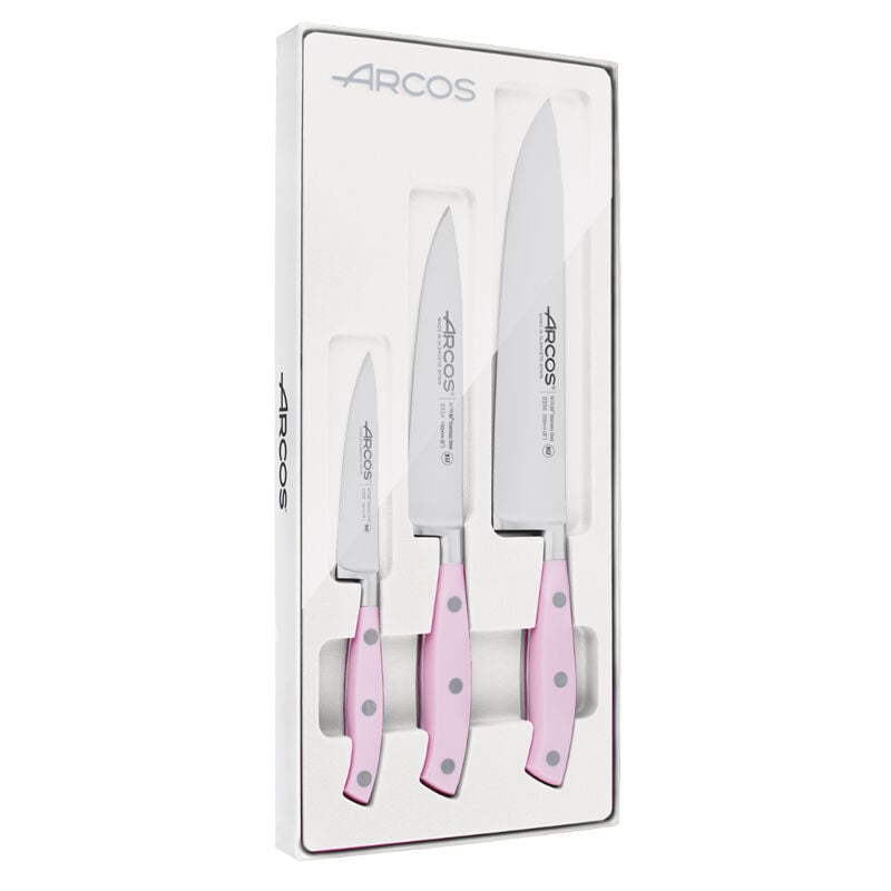 Arcos Set de 3 piezas de Cuchillos de Cocina de la serie Riviera Rose con hoja de Acero Inoxidable forjado NITRUM®