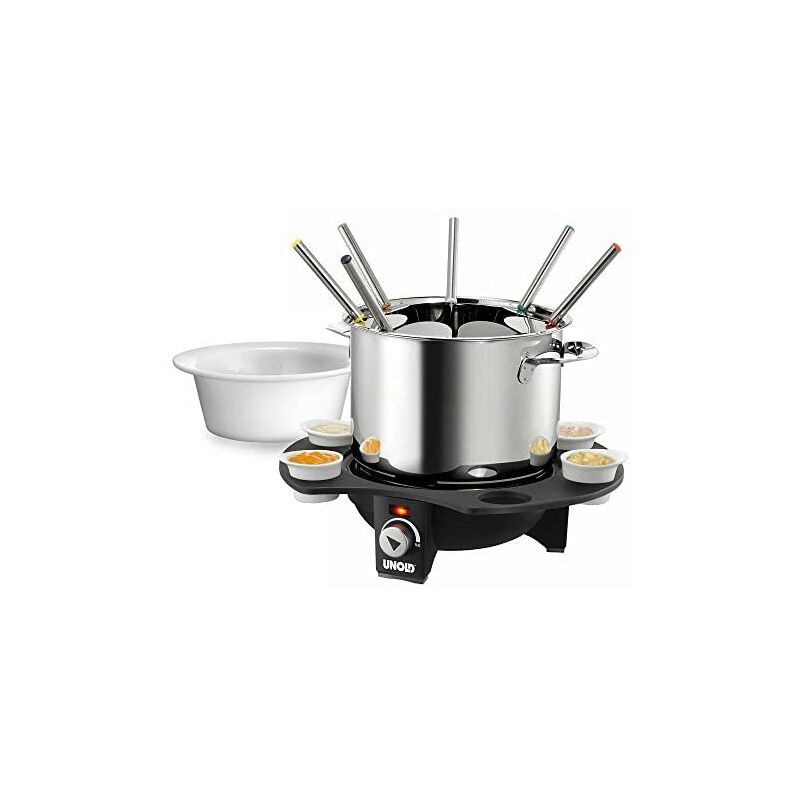 Unold Élégance-Fondue, 1000 W, 1 Liter, 44 Decibeles, Acero Inoxidable, Gris y Negro