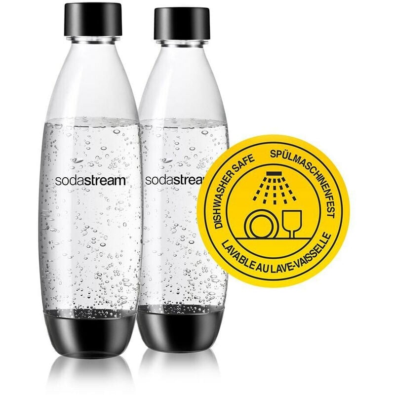 SodaStream 2 botellas KST DuoPack Fuse de 1 litro, aptas para lavavajillas (sin BPA), botellas de repuesto para SodaStream Burbujeador de agua con botellas de PET, negro, 9x17,2x29