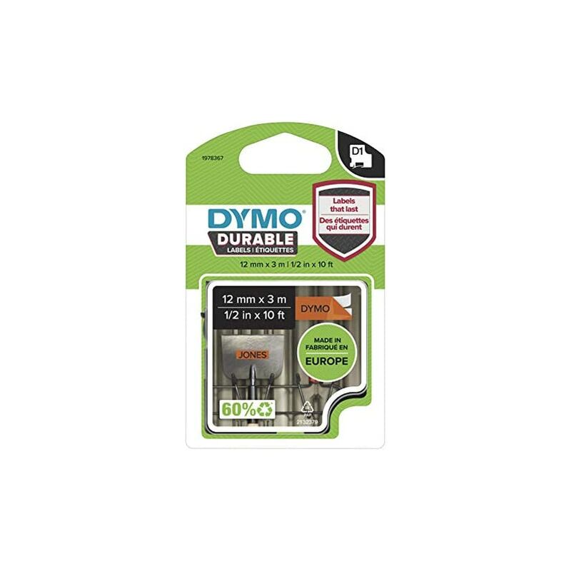 Dymo D1 cinta de etiquetado resistente para LabelManager rotuladoras, cinta con impresión en negro y fondo naranja, 12 mm de ancho x 3 m de largo (1978367)