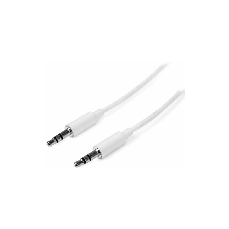 Cable de 2 metros Delgado de Audio Estéreo Mini Jack de 3,5mm - Blanco -  Macho a Macho en