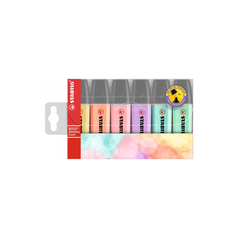 Stabilo boss 70 pastel pack de 8 marcadores fluorescentes - trazo entre 2 y 5mm - recargable - tinta con base de agua - colores surtidos