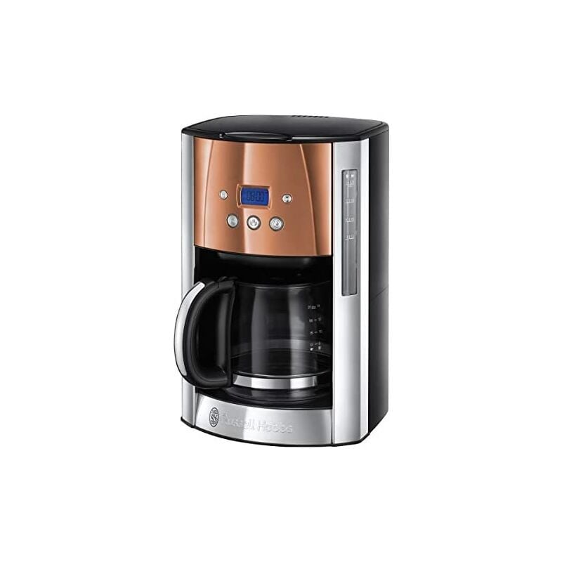 Russell Hobbs Cafetera de Goteo Luna Copper - 14 Tazas, Jarra Cristal 1,8L, Programable, Soporte de Filtro Lavable, Tecnología de Rociado Avanzada, Acero Inoxidable, Plata y Cobre - 24320-56