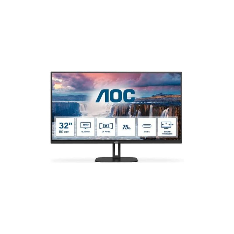 AOC Q32V5CE - Monitor QHD de 32 Pulgadas, Altavoz (2560 x 1440, 75 Hz, HDMI, DisplayPort, USB-C, USB Hub), Color Negro