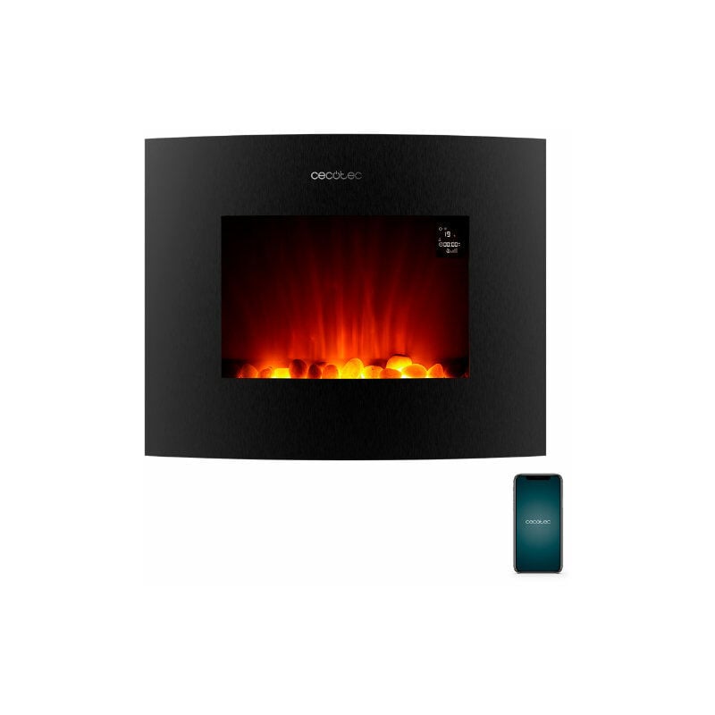 Cecotec ready warm 2650 curved flames connected chimenea electrica 2000w wifi - tamaño 26 - 2 niveles de potencia - mando a distancia - panel curvo - temporizador